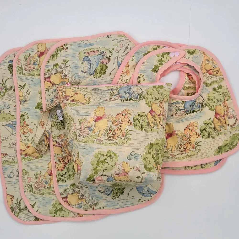 Handmade Winnie the Pooh Cotton Calico  Vintage look Print Baby Set 10.5Wx12L.